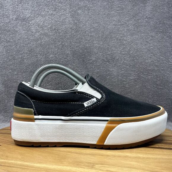 Vans Classic Slip-On Stacked Black White Gum Canvas Platform Shoes Women's Sz 10 - Picture 1 of 9